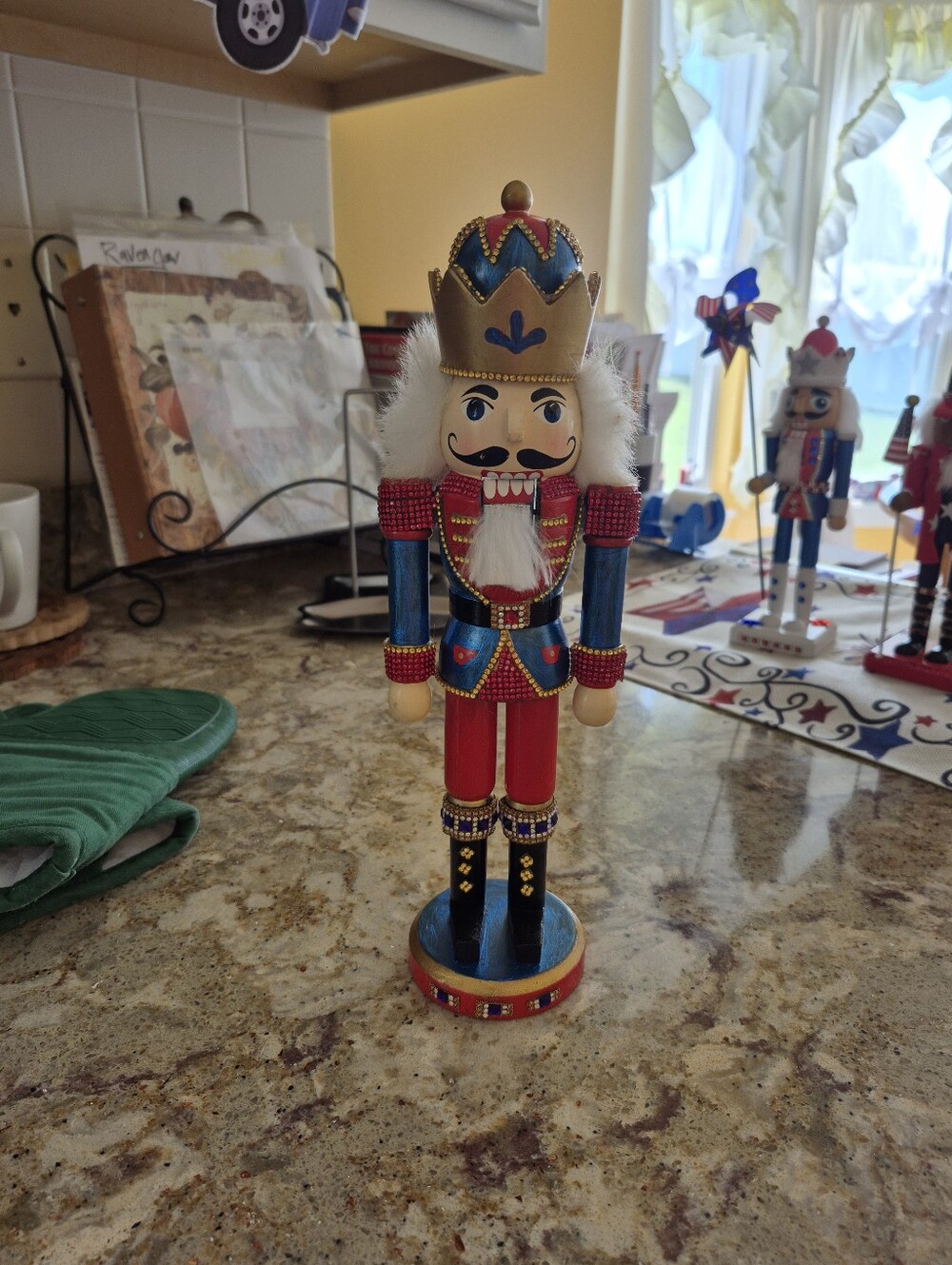 Festive Red & Blue Wooden Nutcracker Figurine
